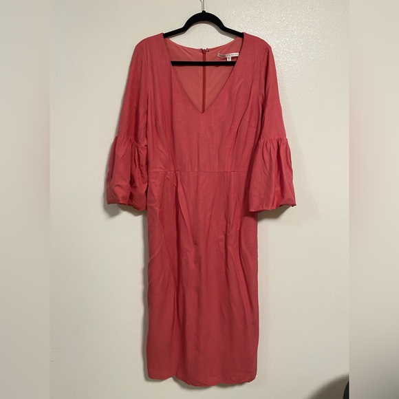 Veronica Beard Dress Women’s Size 10 Pink Melon Amalita Midi V Neck Dress